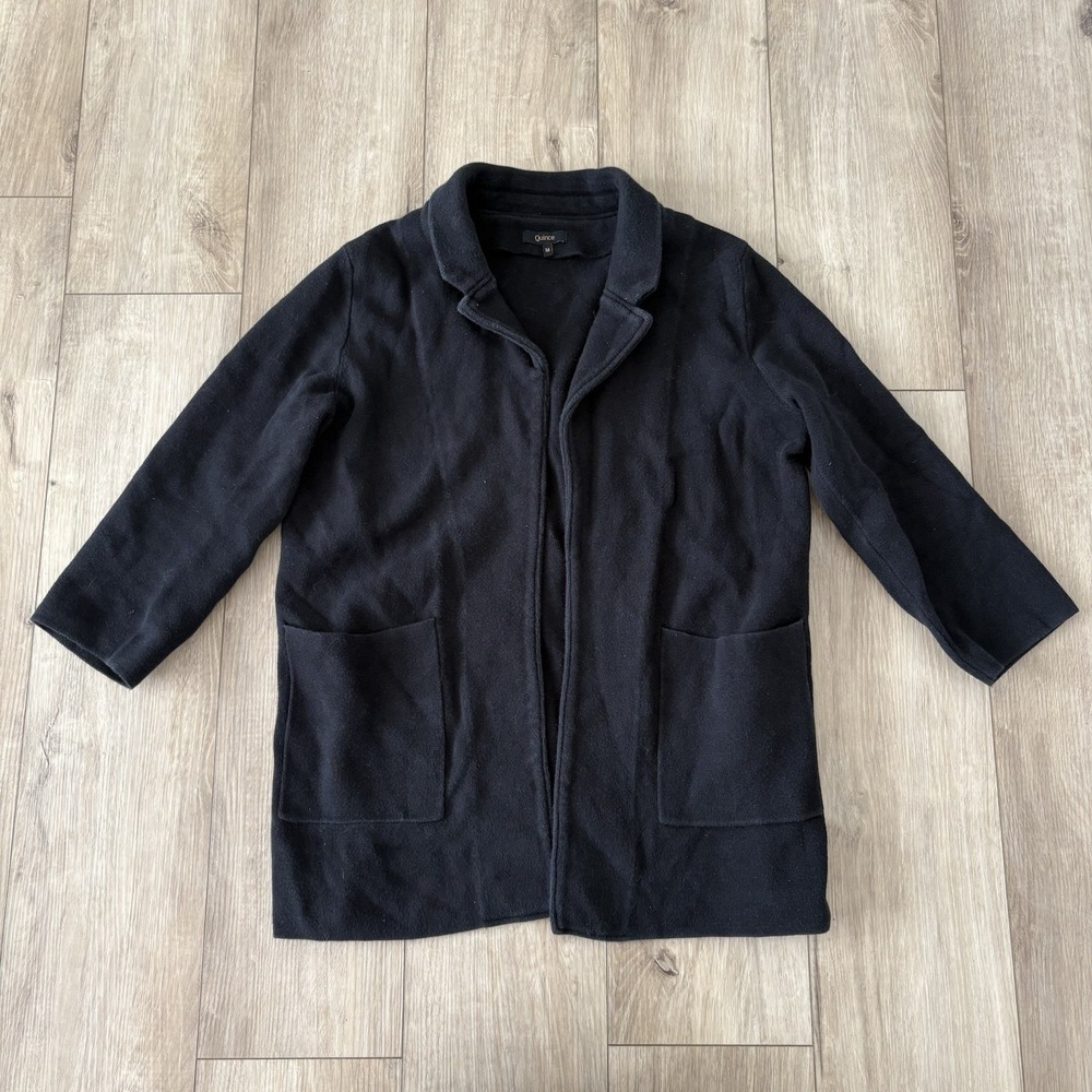Quince Women's Organic Cotton Knit Blazer Jacket Cardigan Size M Black Casual
